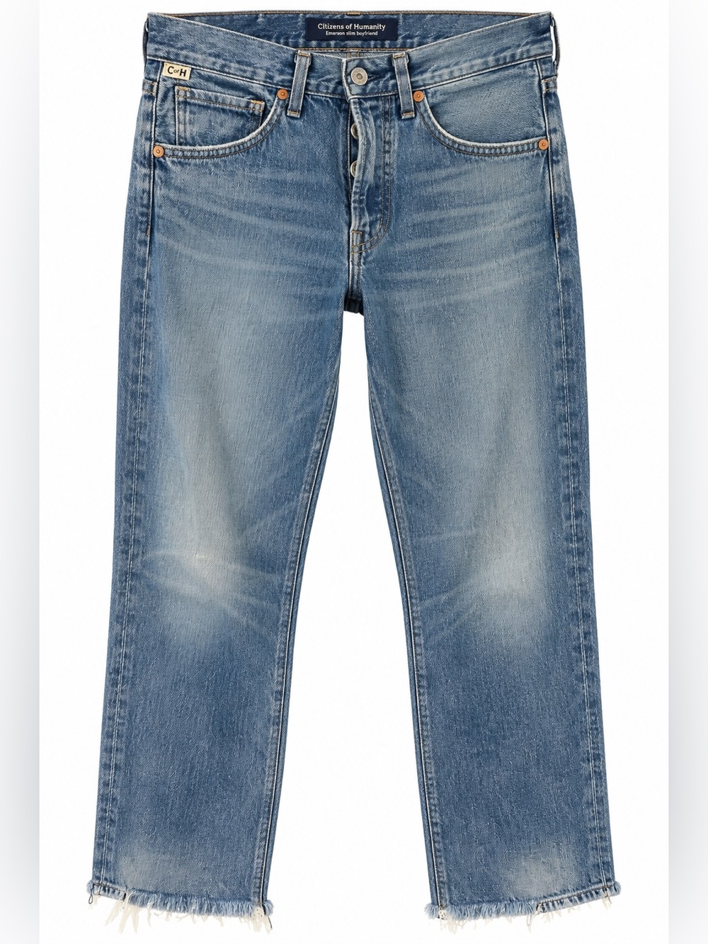 Citizens of Humanity Emerson Slim Boyfriend Jeans Blue Raw Hem Sz 29 Distressed
